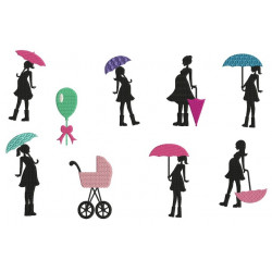 Stickserie - MAMI im Regen BUNT